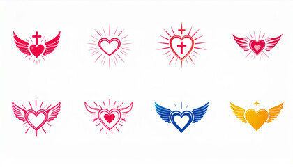 Elegant heart symbols for faith and love convey a message of hope with spiritual elements and vibrant colors for inspirational designs