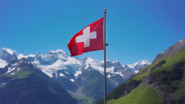 Switzerland flag and apls mountain