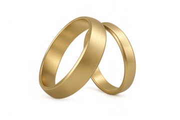 Two golden wedding bands representing commitment, love, and partnership, isolated on a transparent background