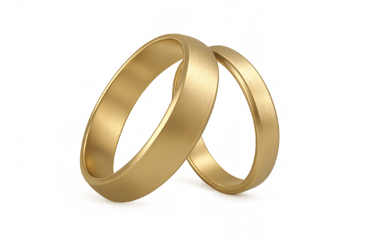 Two golden wedding bands representing commitment, love, and partnership, isolated on a transparent background