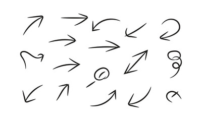 Collection of hand drawn black arrows isolated on