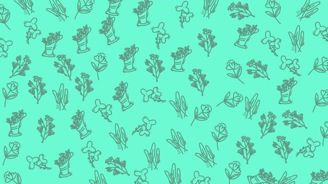 A vibrant botanical pattern featuring small flowers and leaves on a lively aqua background, perfect for creative projects and design backgrounds.
