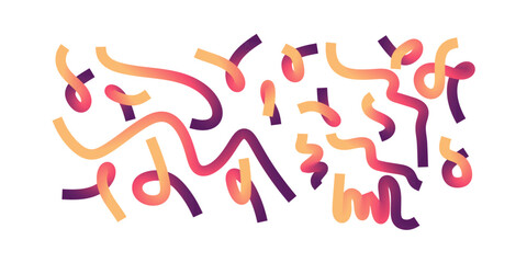 Colorful gradient lines pattern combined with wave 3D graphic shapes and organic rainbow wavy ribbons producing energetic modern creative digital artwork designs