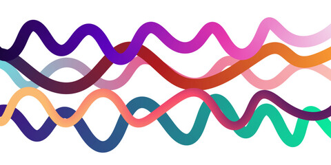 Vibrant gradient color wave lines with swirling 3D organic doodle elements creating a dynamic abstract pattern ideal for modern graphic design backgrounds