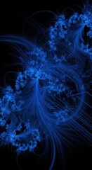 Ethereal blue luminescence cascading down against a stark dark canvas background