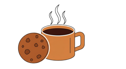 Hot Coffee Cup and Chocolate Chip Cookie Illustration.