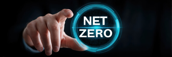 Focused hand on business goal for net zero carbon neutral future. concept for climate change, sustainability and environment technology with hopeful outlook