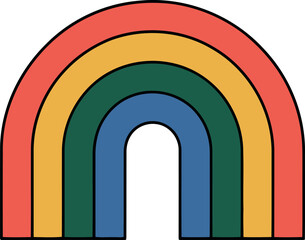 Fototapeta premium Retro rainbow graphic with coral yellow green and blue arches illustration