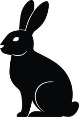 Black hare silhouette, elegant rabbit design, sitting bunny vector, minimalist animal art, wildlife shape, Easter decoration graphic, nature-inspired illustration