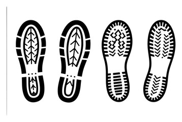 Four distinct black and white boot sole prints arranged in a row
