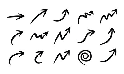 Set of hand drawn black arrows isolated on, vector design
