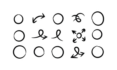 Hand drawn circles and arrows isolated on for presentations