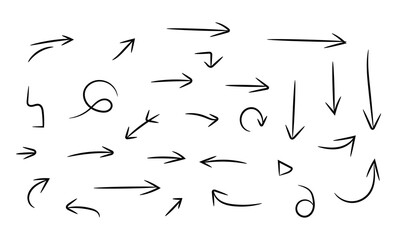 Hand drawn arrow set isolated on for presentation or design
