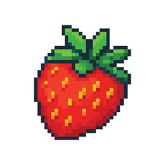 Fototapeta premium Red Strawberry Pixel Art Icon - Sweet Fruit 8-bit Vector