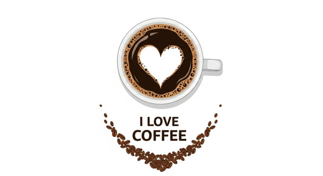 Start your day with love a steaming cup of coffee artfully designed with a heart and scattered coffee beans conveys warmth and affection for coffee lovers