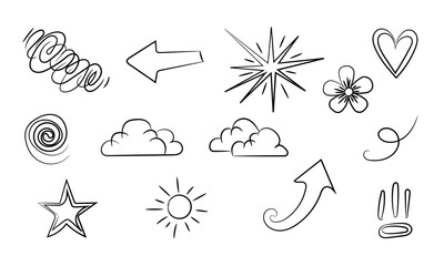 Hand drawn doodle elements isolated on for decoration use