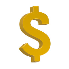 dollar icon 3d rendering in yellow color