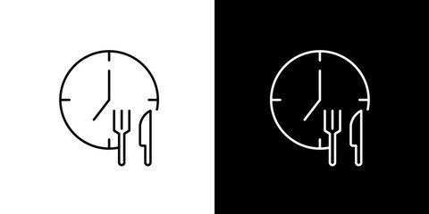 Simple clock with fork and knife icon representing mealtime or dining hours