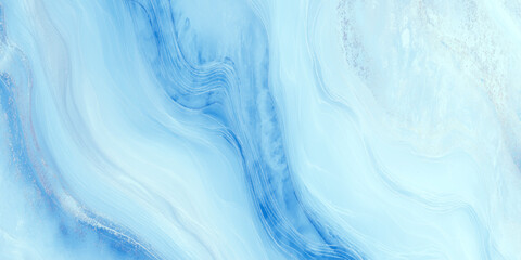 Abstract turquoise blue marble texture background with swirling ink and silver metallic veins for wall decor.