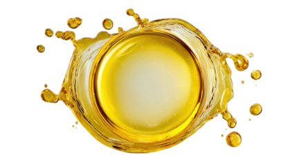  Oily liquid splashes forming a circular pattern with glossy reflective surface and dynamic motion isolated on white background