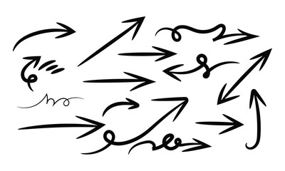 Hand drawn arrows isolated on, direction pointers and cursors