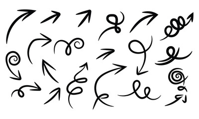 Hand drawn arrow collection isolated on for design element