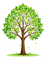 Obraz premium An illustration depicting a healthy tree with vibrant green foliage and a brown trunk, set against a white background