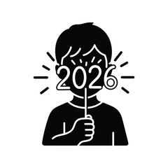 Child holding 2026 number prop celebrating new year future concept festive joy vector silhouette