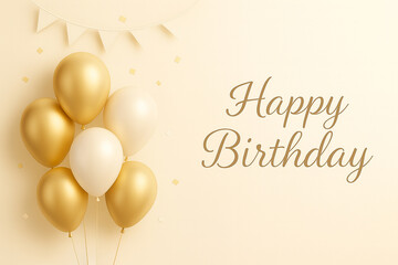 Obraz premium Elegant Gold Birthday Illustration with Pastel Balloons
