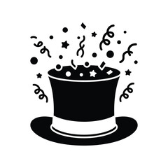 Magic hat confetti explosion illustration top hat party celebration festive event graphic wizardry surprise celebratory fun
