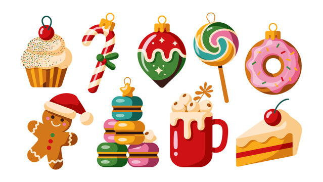 Festive Treats Collection: A delightful assortment of festive sweets and ornaments, featuring a vibrant selection of treats to bring joy and color to the holidays. 