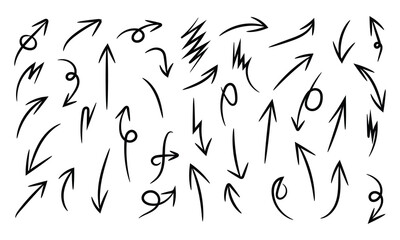 Collection of hand drawn arrows isolated on for design use