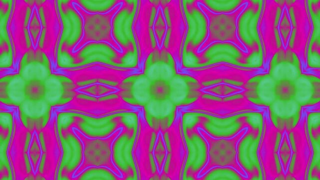 Repeating pattern of magenta and green abstract floral shapes. Suitable for fabric prints, wallpaper designs, home decor products, and fashion accessories.