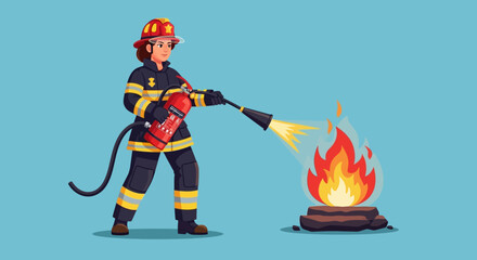 Brave Firefighter Extinguishing Flames with Precision and Safety Measures