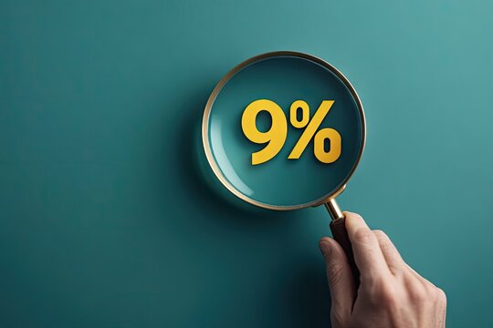 Magnifying glass focusing on 9% discount