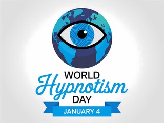 World hypnotism day celebration featuring an eye on a globe with text and ribbon