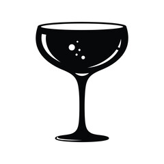 Black silhouette coupe cocktail glass vintage champagne goblet bar drinkware isolated vector illustration