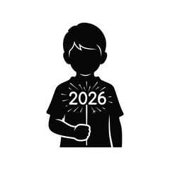 Child silhouette holding sparkler with 2026 year new year celebration
