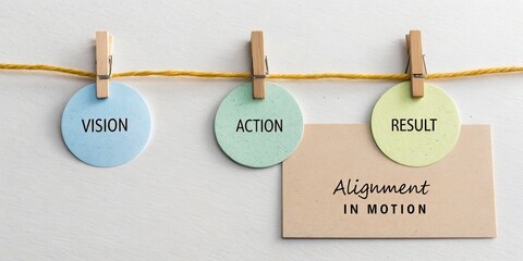 Visual Representation of Vision, Action, and Result in Business Strategy Alignment Concept on Minimalistic Background