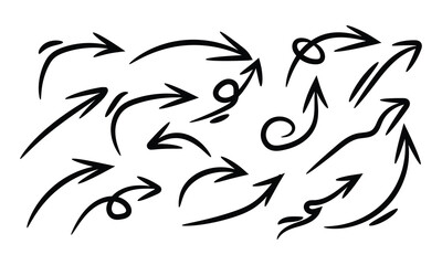 Obraz premium Collection of hand drawn black arrow sketch isolated on