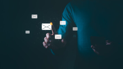 People checking email, digital communication concept, online messaging system. Digital email notification appears, which represents an email marketing strategy and online communication.