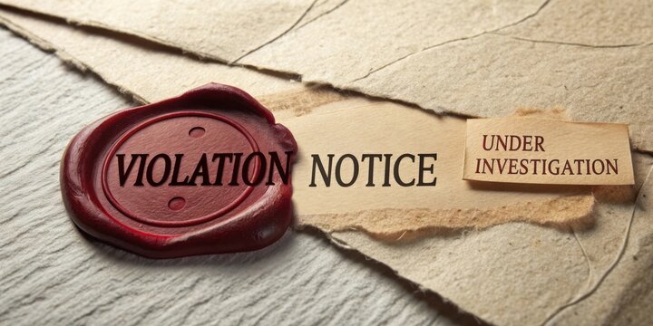 Wax Seal and Paper Notice for Violation Under Investigation on Vintage Background with Natural Texture