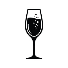 Black silhouette wine glass with bubbles isolated vector illustration celebratory drink icon