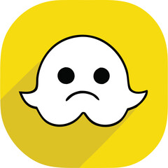 Sad Ghost Icon With Long Shadow On Yellow Circle Background Simple Flat Design Vector Illustration