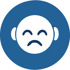 Sad face icon with closed eyes and downturned mouth on a blue circle background simple flat design illustration emotion symbol no background elements clean graphic face emotion vector