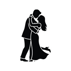 Couple silhouette dancing embrace romantic love wedding celebration anniversary vector