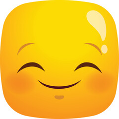 Round Yellow Smiley Face With Closed Eyes and Rosy Cheeks Expressing Happiness and Joy Isolated on White Background with Soft Lighting