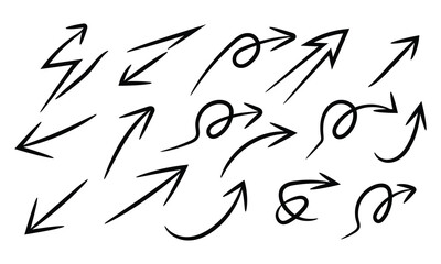 Set of hand drawn black arrows isolated on for your design
