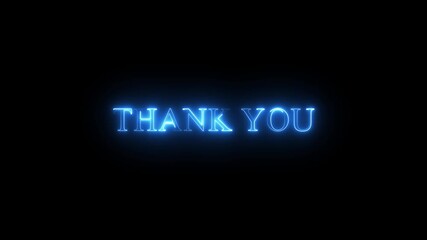 Thank You text  glowing neon light path effect on plain black background 4k video animation