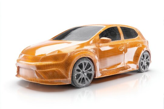 Orange car model, wireframe